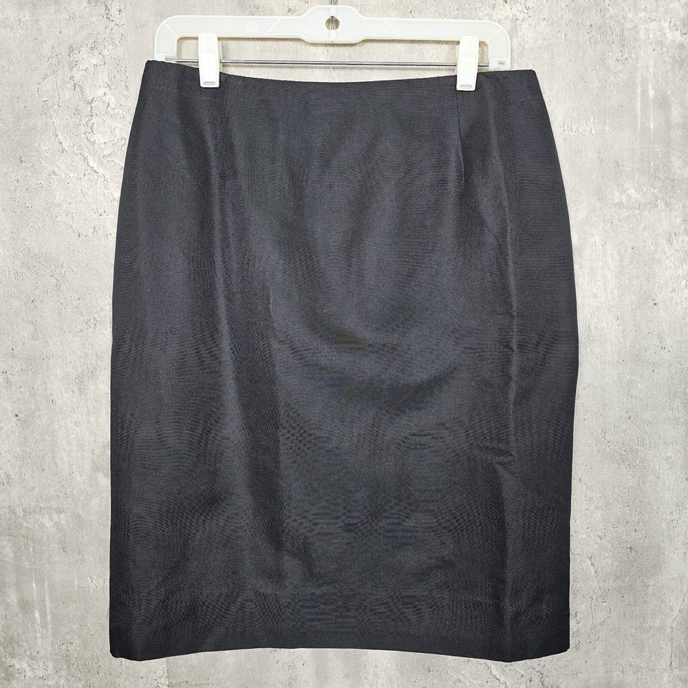 Vintage Valentino Spa Womens 10 Black Textured Silk Straight Skirt‎ Career ITALY